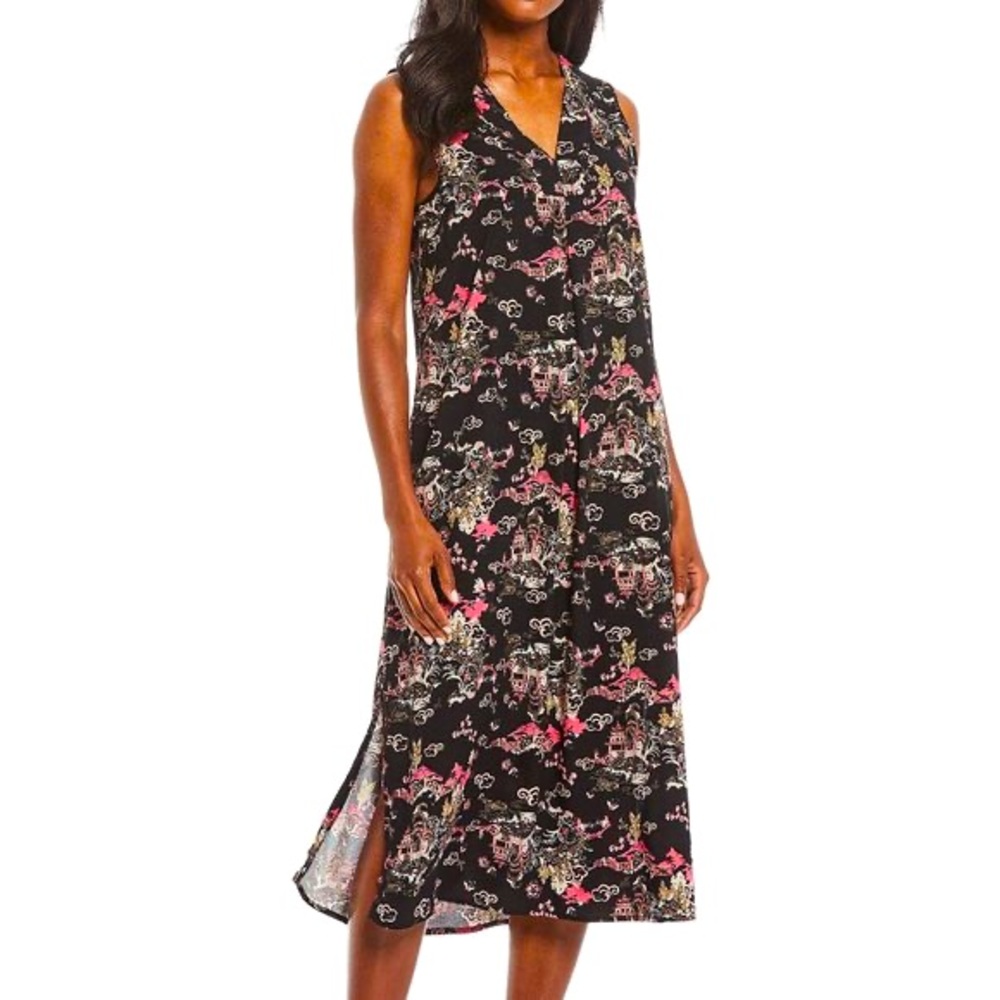 Natori pagoda black challis rayon gown size l & xl